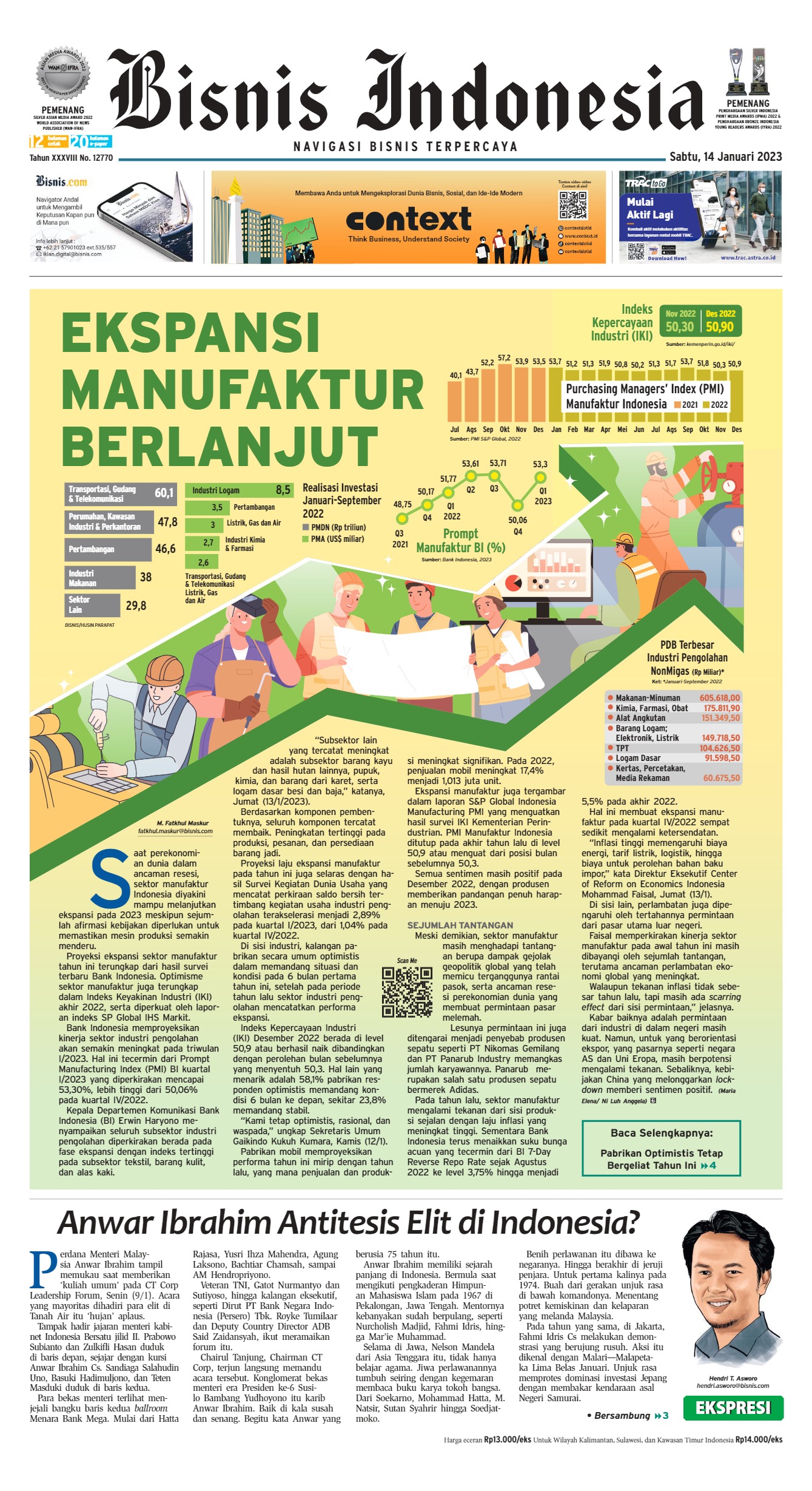 Bisnis Indonesia Edisi 14 Januari 2023